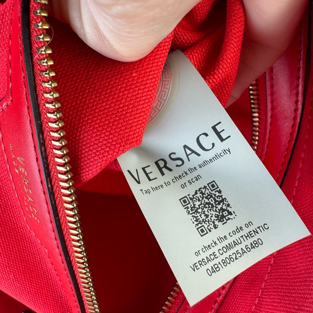 VERSACE Canvas Suppler Calfskin Cabas GV Signature Tote Red - Picture 14 of 16